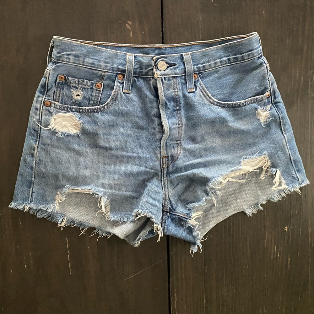 Levi's Blue Distressed Jean Shorts High-Waisted
